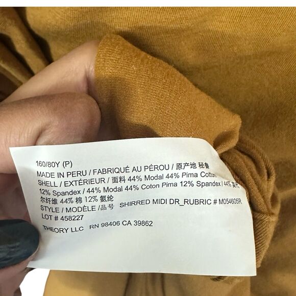 Theory Womens Sz P (XS) Shirred Tee Dress Stretch Cotton Blend Sahara Yellow - Picture 8 of 8